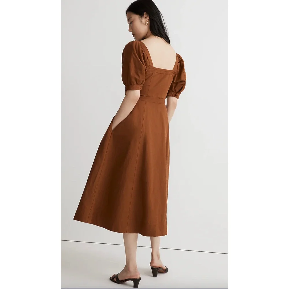 Madewell NWT Seamed Puff-Sleeve Midi Dress Size 00 - Picture 2 of 8